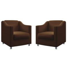 Kit 2 Poltronas Decorativa Estofada Alya Couro Marrom Aradecor