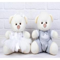 CONJUNTO DE PELUCIA URSO PAJEM CINZA DAMINHA BRANCA PADRÃO- 22cm - CKD