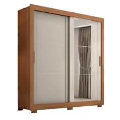 Guarda Roupas Casal com Espelho 2 Portas de Correr 4 Gavetas Titanium Madeirado/Areia Zanzini