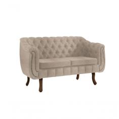 Sofá Chesterfield 2 Lugares Linho E Algodão - Daf Mobiliário Cor Begé