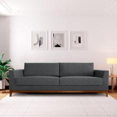 Sofá 2 Lugares 180cm Movie Estilo Moderno Linho Pés em Madeira Maciça Cinza Claro/Cinza Cinza