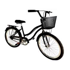 Bicicleta feminina aro 24 retrô s/ marchas com cesta preto
