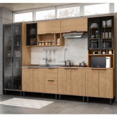 Cozinha Modulada Toscana 6 Peças Mdf com Paneleiro 1 Forno e Cristaleira Freijó