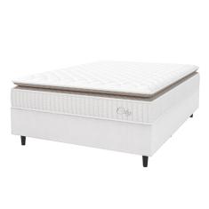 Cama Box Colchão Casal Molas Ensacadas City Pillow Top 138x188x61cm Linho Branco/Bege Hellen - Suporta até 110kg por Pessoa