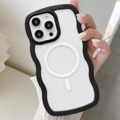 UEEBAI Capa magnética Candy Wave Frame Case para iPhone 14 Pro Max 6,7 polegadas, linda capa curvilínea compatível com Magsafe, à prova de choque, capa transparente não amarelada, capa fina para