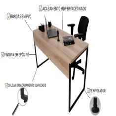 Mesa de Escritório Diretor Estilo Industrial Preto/Amadeirado
