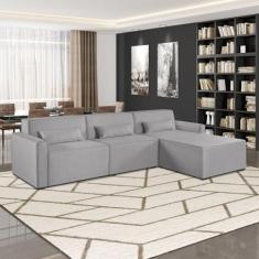 Sofá 3 Lugares com Puff 298cm Linho Lutz Yescasa