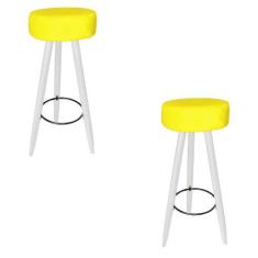 Kit 02 Banqueta Alta Flora Pés Palito em Madeira Branco para Bar Bistr