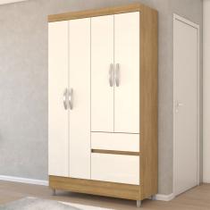 Guarda-Roupa Solteiro Londres 4 Portas 2 Gavetas Branco/Camarim - Panorama Móveis