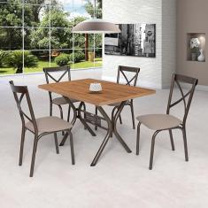 Conjunto de Mesa 4 Cadeiras Karina Ciplafe Bronze/Linho Bege