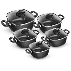 Conjunto de Panelas Quadrada Caçarola 5 Peças Antiaderente Preto/Preto - Patolux