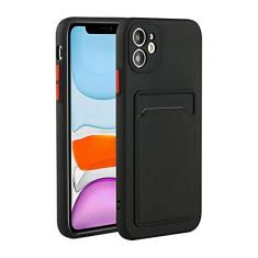 Ffish Capa carteira para iPhone 11 + suporte para celular, com compartimento para cartão ultra fino e leve de TPU (poliuretano termoplástico) macio, preta