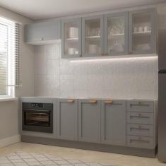 Cozinha Modulada 6 Peças sem Tampo com Balcão para Forno de Embutir Cabecasa Madeiramadeira Cinza/branco