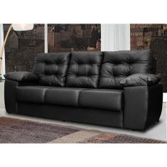 Sofá Luxemburgo 3 Lugares 2,02m Tecido Courino Preto