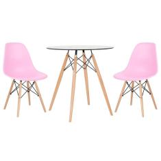 KIT - Mesa Eames com tampo de vidro 70 cm + 2 cadeiras Eiffel DSW