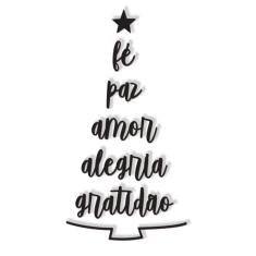 Árvore de Natal Palavras Lettering 0,54x1,03m: Fé, Paz, Amor, Alegria, Gratidão em Madeira Mdf