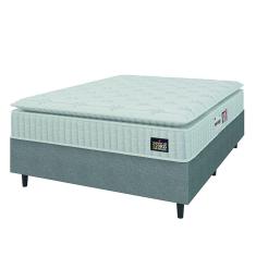 Cama Box Colchão Casal Espuma D33 Vangogh Pillow Top 138x188x67cm Branco / Cinza Hellen - Suporta até 120kg por Pessoa