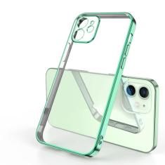 Capa de telefone transparente quadrada luxuosa de silicone para iPhone 11 12 13 Pro Mini Xs Max X Xr Se 2020 7 8 Plus Capa macia revestida, verde claro, para 7 Plus 8 Plus