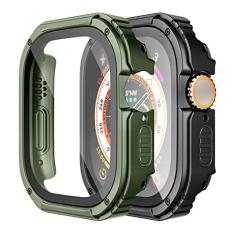 Adepoy Pacote com 2 capas resistentes compatíveis com Apple Watch Ultra/Ultra2 de 49 mm com película de vidro temperado, capa protetora de TPU rígido militar em toda a volta, amortecedora à prova de choque para iWatch masculino de 49 mm
