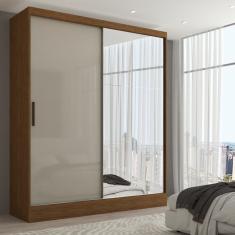 Guarda-Roupa Solteiro Istambul 2 Portas 2 Gavetas com Espelho Cinamomo/Off White - Panorama Móveis