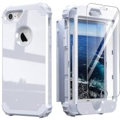IDweel Capa para iPhone 8 e para iPhone 7 com película protetora de tela (vidro temperado), 3 em 1, à prova de choque, híbrida, resistente, capa de policarbonato rígido de silicone macio, resistente,