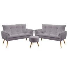 Kit 2 Namoradeiras Beta com Puff Solar Veludo Aradecor, Cinza Claro, Ú