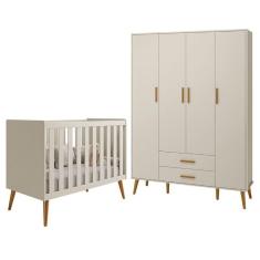Jogo De Quarto Infantil Isis Guarda Roupa 4 Portas E Berço Areia - Reller Móveis Areia