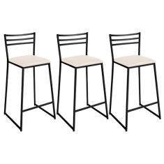 Conjunto De 3 Banquetas Alta Lisboa De Aço De Carbono Branco Gelo