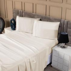 Jogo Lençol Percal 200 Fios Ponto Palito Cama Queen 4pçs Palha