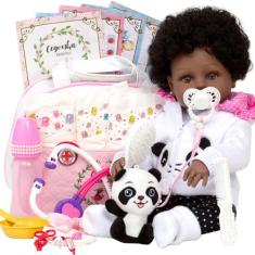 Boneca Tipo Reborn Recém Nascida Negra Princesa Pandinha - Cegonha Reb