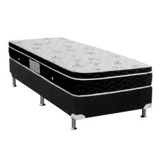Cama Box Solteiro: Colchão Molas Ortobom Nanolastic Physical Spring + Base CRC Suede Black(88x188)