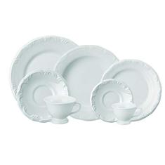 Serviço de Jantar Chá Café 42 peças em Porcelana. Modelo Redondo com Relevo Pomerode. Branca. Fabricado pela Schmidt.