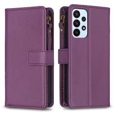 Capa com alça de pulso para Samsung Galaxy A23 4G, 9 compartimentos para cartão, 1 carteira de couro com zíper, fecho magnético com suporte, capa para celular compatível com Samsung A23 4G 6,5