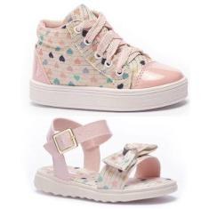 Kit 2 Pares Tênis Infantil e Sandália Menina Tininha Escolar Confortável-Feminino