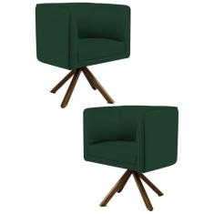 Kit 2 Poltronas Decorativas Base Giromad Madeira Betina C-117 Linho Verde Musgo - Domi
