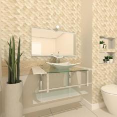 Gabinete de vidro 80cm iq inox com cuba retangular - branco - Cubas e 