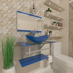 GABINETE DE VIDRO 40CM AC COM CUBA OVAL AZUL