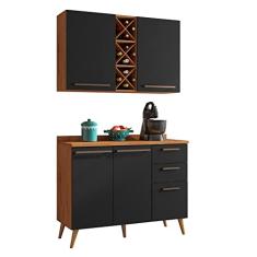 Armário de Cozinha 4 Portas 3 Gavetas com Adega 1,20m Favorita Natura/Preto