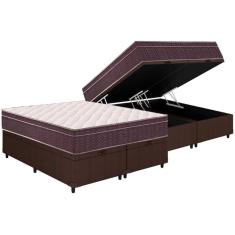 Cama Box Baú Queen: Colchão Espuma Ortobom D28 Airtech 60 Euro Pillow + Base CRC Courano Brown(158x198)