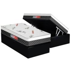 Cama Box Baú Solteiro: Colchão Ortopédico Plumatex Falcon Ultra Firme + Base CRC Suede Black(88x188)