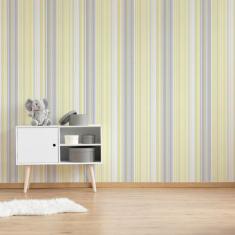 Papel de Parede Listrado Amarelo e Cinza 57x270cm - Quartinhos