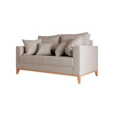 Sofá Namoradeira Beny Base Em Madeira Maciça Linho Bege