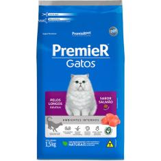 Ração Premier Pet Gatos Ambientes Internos Pelos Longos Adultos Salmão - 1,5 Kg