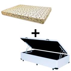 Cama Box Baú Solteiro - Tecido Sintético Branco Com Colchão Austrália Bello Box - 100% Espuma D26 Amarelo 55x88x188