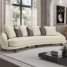 Sofá Living 3 Lugares 265cm Pés Madeira Morales com Almofadas Linho Bege Claro/Cinza G52 - Gran Belo