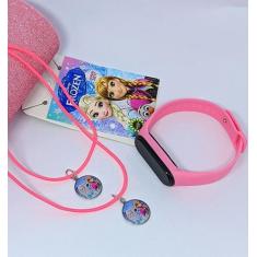Kit Relógio Infantil Digital Led Silione Menina Menino + Colar Duplo A