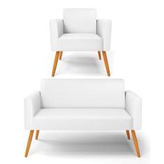 Sofá Namoradeira Com Poltrona Pés Palito Castanho Marisa material sint