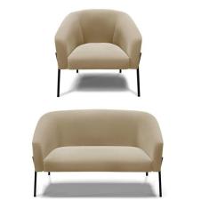 Sofá Namoradeira E Poltrona Pé De Ferro Preto Stella Suede D03 - D'ros