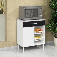 Balcão Armário Microondas Forno Fruteira Multiuso Branco/Preto