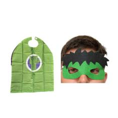 Kit Fantasia Capa e Máscara Menino Verde Infantil Festas - Lynx Produç